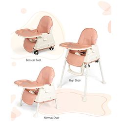 Babyhug 3 in 1 Comfy High Chair - Brown| High Chair, Feeding Chair & Booster Chair| Adjustable Double Food Tray| Removable PU Leather Seat| Safety Harness| Removable Footrest