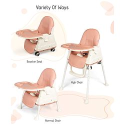 Babyhug 3 in 1 Comfy High Chair - Brown| High Chair, Feeding Chair & Booster Chair| Adjustable Double Food Tray| Removable PU Leather Seat| Safety Harness| Removable Footrest