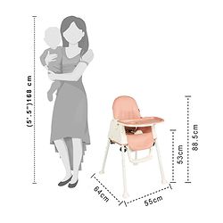 Babyhug 3 in 1 Comfy High Chair - Brown| High Chair, Feeding Chair & Booster Chair| Adjustable Double Food Tray| Removable PU Leather Seat| Safety Harness| Removable Footrest