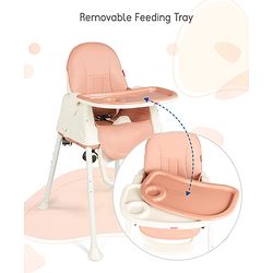 Babyhug 3 in 1 Comfy High Chair - Brown| High Chair, Feeding Chair & Booster Chair| Adjustable Double Food Tray| Removable PU Leather Seat| Safety Harness| Removable Footrest