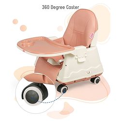 Babyhug 3 in 1 Comfy High Chair - Brown| High Chair, Feeding Chair & Booster Chair| Adjustable Double Food Tray| Removable PU Leather Seat| Safety Harness| Removable Footrest