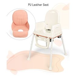 Babyhug 3 in 1 Comfy High Chair - Brown| High Chair, Feeding Chair & Booster Chair| Adjustable Double Food Tray| Removable PU Leather Seat| Safety Harness| Removable Footrest