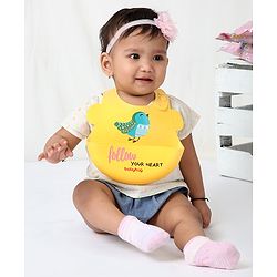 Babyhug Soft Silicone Feeding Bib  Bird Print, Yellow| Waterproof, Tear-Resistant, Easy to Wear| With Deep Crumb Catcher| Adjustable Fit| Foldable & Easy to Carry