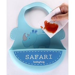 Babyhug Soft Silicone Feeding Bib  Bird Print, Yellow| Waterproof, Tear-Resistant, Easy to Wear| With Deep Crumb Catcher| Adjustable Fit| Foldable & Easy to Carry