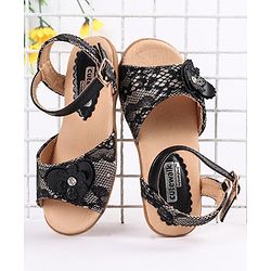 Cute Walk by Babyhug Party Wear Sandals Floral Appliques - Black