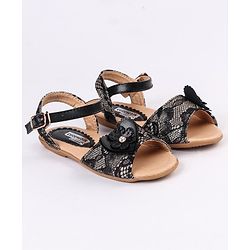 Cute Walk by Babyhug Party Wear Sandals Floral Appliques - Black