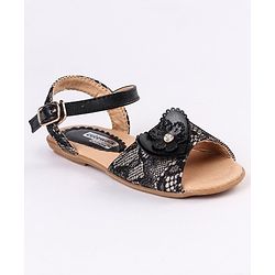 Cute Walk by Babyhug Party Wear Sandals Floral Appliques - Black