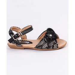 Cute Walk by Babyhug Party Wear Sandals Floral Appliques - Black