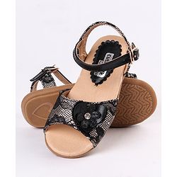 Cute Walk by Babyhug Party Wear Sandals Floral Appliques - Black