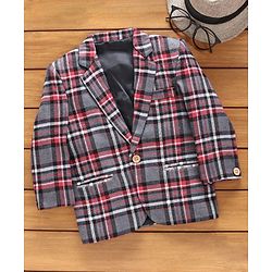 Babyhug Full Sleeves Checked Blazer With Three Pockets - Grey