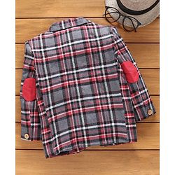 Babyhug Full Sleeves Checked Blazer With Three Pockets - Grey