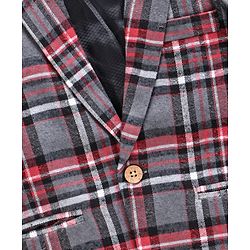 Babyhug Full Sleeves Checked Blazer With Three Pockets - Grey