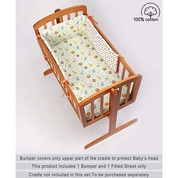 Babyhug Premium Cotton Head Support Bumper with Fitted Sheet for Cradle - Jungle Safari Theme