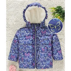 Babyhug Full Sleeves Hooded Jacket Allover Printed - Blue