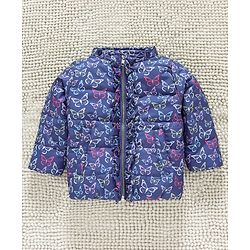 Babyhug Full Sleeves Hooded Jacket Allover Printed - Blue