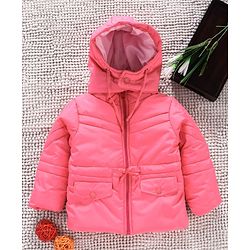 Babyhug Full Sleeves Padded Winter Jacket With Detachable Hood - Pink