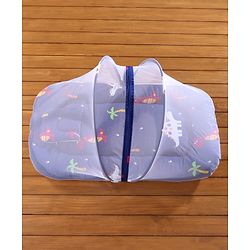 Babyhug Cotton Bedding Set with Mosquito Net Dino Kingdom Print - Navy Blue