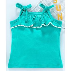 Babyhug Singlet Sleeves Top With Ruffle Detail - Green