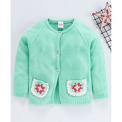 Babyhug Full Sleeves Front Open Sweater With Pockets - Light Green