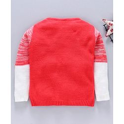 Babyhug Full Sleeves Sweater Kitty Patch - Coral White