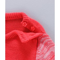 Babyhug Full Sleeves Sweater Kitty Patch - Coral White