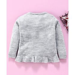 Babyhug Full Sleeves Frilled Sweater Kitty Embroidered - Grey