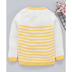 Babyhug Full Sleeves Stripe Sweater Text & Heart Embroidery - White Yellow