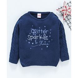 Babyhug Full Sleeves Sweater Glitter & Sparkle Print - Navy Blue