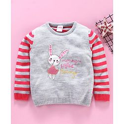 Babyhug Full Sleeves Sweater Bunny Patch - Pink Grey