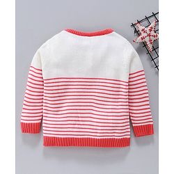 Babyhug Full Sleeves Stripe Sweater Floral Embroidery - Off White Coral