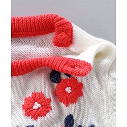 Babyhug Full Sleeves Stripe Sweater Floral Embroidery - Off White Coral