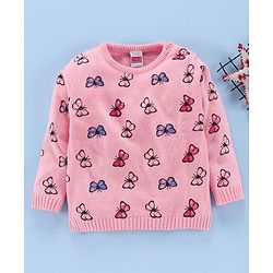 Babyhug Full Sleeves Sweater Butterfly Print - Pink
