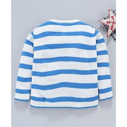 Babyhug Full Sleeves Striped Sweater Sweet Little Things Print - White Blue