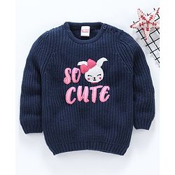 Babyhug Full Sleeves Sweater Cute Print - Navy Blue