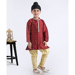 Babyhug Full Sleeves Kurta & Jodhpuri Breaches Abstract Design - Maroon
