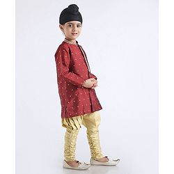 Babyhug Full Sleeves Kurta & Jodhpuri Breaches Abstract Design - Maroon
