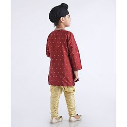 Babyhug Full Sleeves Kurta & Jodhpuri Breaches Abstract Design - Maroon