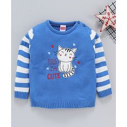 Babyhug Full Sleeves Sweater Kitty Embroidered - Blue