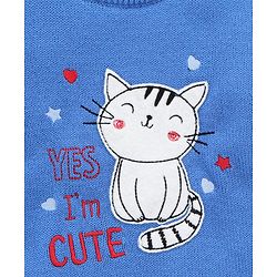 Babyhug Full Sleeves Sweater Kitty Embroidered - Blue