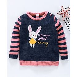 Babyhug Full Sleeves Sweater Bunny Patch - Navy Blue