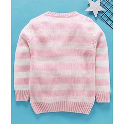 Babyhug Full Sleeves Striped Sweater Animal Patch - Pink