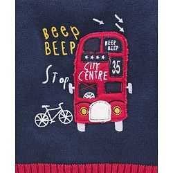 Babyhug Full Sleeves Sweater Bus Embroidery - Navy Blue