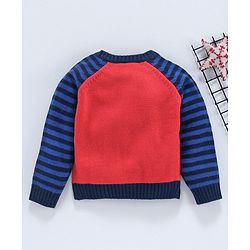 Babyhug Full Sleeves Sweater Truck Patch - Red Blue