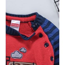 Babyhug Full Sleeves Sweater Truck Patch - Red Blue