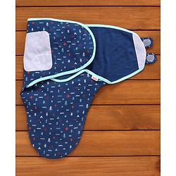 Babyhug 100% Cotton Swaddle Wrapper Printed Set of 2 - White & Blue