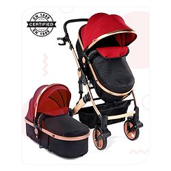 Babyhug Majestic Stroller Cum Carry Cot With Canopy - Red