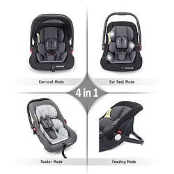Babyhug Amber Car Seat Cum Carry Cot With Rocking Base with 1 Year Warranty - Black Grey