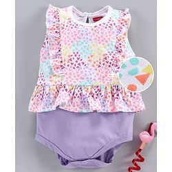 Babyhug 100% Cotton Sleeveless Frock Style Onesie Heart  Print - Purple