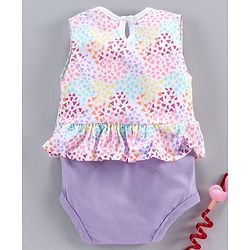 Babyhug 100% Cotton Sleeveless Frock Style Onesie Heart  Print - Purple