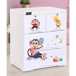 Babyhug  Compartment Chest of Drawers Monkey Print - White